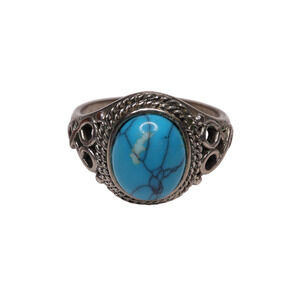 Women's Vintage Round Stone Turquoise Silver Tone Ring - Size 13-13 1/2